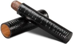 Brizard Croco Pattern Black Leather Single Cigar Tube - Made In USA