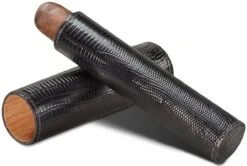 Brizard Lizard Pattern Black Leather Single Cigar Tube - Made In USA