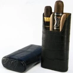 Brizard Showband Black Alligator Pattern Leather Cigar Case - Made In USA
