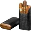 Brizard Lizard Pattern Black Leather & Zebrawood Cigar Case - Made In USA