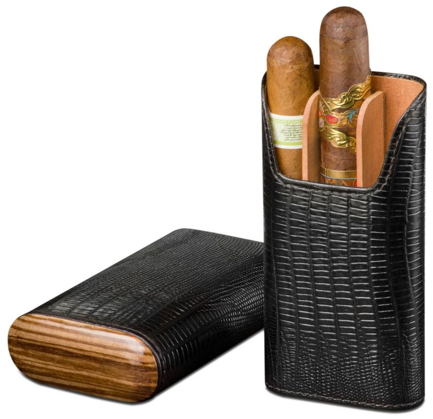 Brizard Lizard Pattern Black Leather & Zebrawood Cigar Case - Made in USA Brizard Lizard Pattern Black Leather & Zebrawood Cigar Case - Made In USA -Cigar Store brizard co showband lizard black leather and zebrawood cigar case made in usa 41