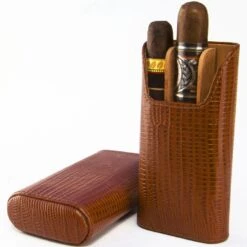 BrizardShowband Lizard Pattern Havana Leather Cigar Case - Made In USA