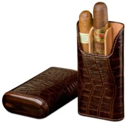 Brizard Tobacco Croco Pattern Leather Cigar Case - Made In USA