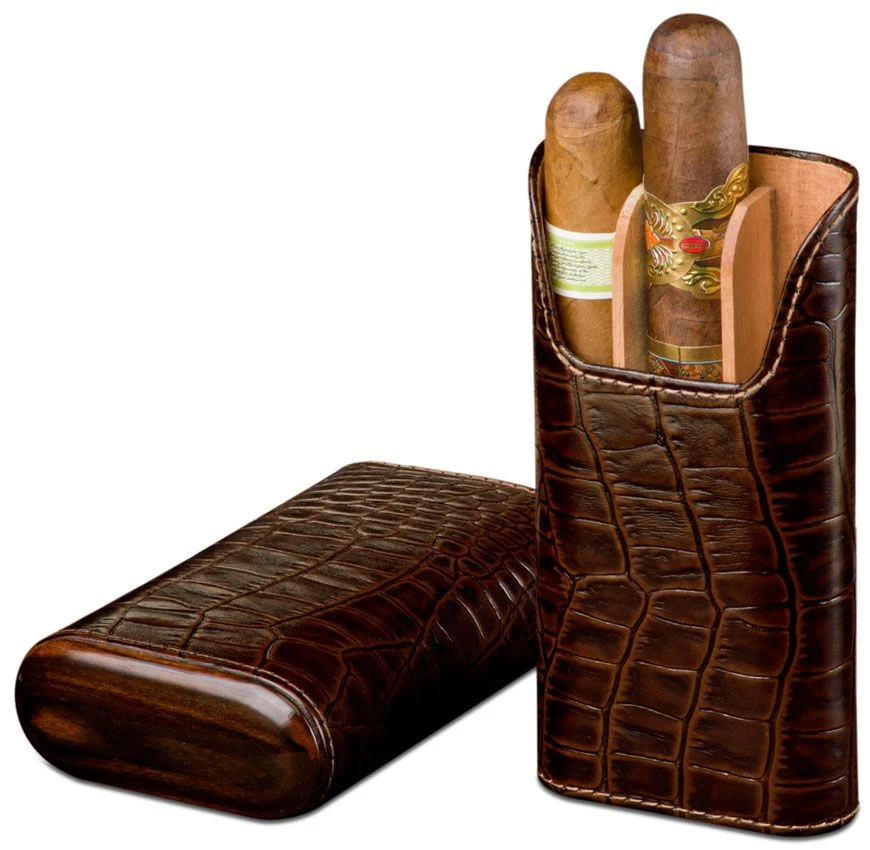 Brizard Tobacco Croco Pattern Leather Cigar Case - Made in USA Brizard Tobacco Croco Pattern Leather Cigar Case - Made In USA -Cigar Store brizard co tobacco crocodile leather 3 finger cigar case lifetime warranty 41