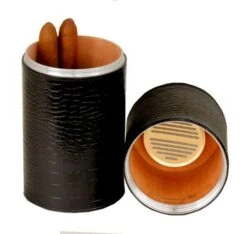 Brizard Cylinder Desktop Humidor Croco Pattern Black Leather - Made In The USA