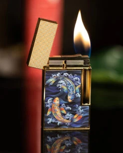 S.T. Dupont Line 2 Koi With Yellow Gold Flint Lighter -Cigar Store s t dupont line 2 koi with yellow gold flint lighter 38