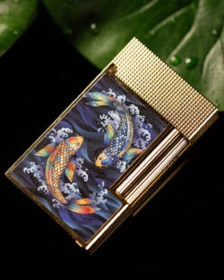 S.T. Dupont Line 2 Koi With Yellow Gold Flint Lighter -Cigar Store s t dupont line 2 koi with yellow gold flint lighter 40