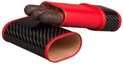 Tonino Lamborghini Carbon Fiber And Red Leather 3 Cigar Case