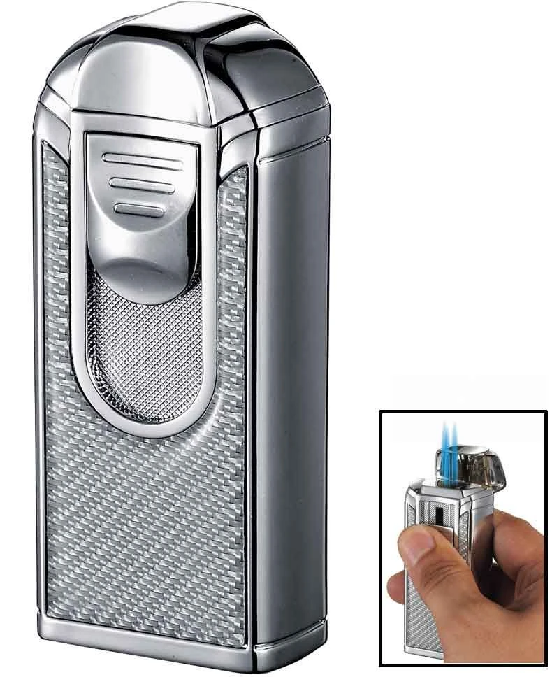 Visol Alec III Triple Jet Flame White Carbon Fiber Chrome Lighter Visol Alec III Triple Jet Flame White Carbon Fiber Chrome Lighter -Cigar Store visol alec iii triple jet flame white carbon fiber chrome lighter 49
