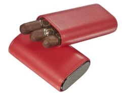 Visol Burgos Red Leather Cigar Case - Holds 3 Cigars