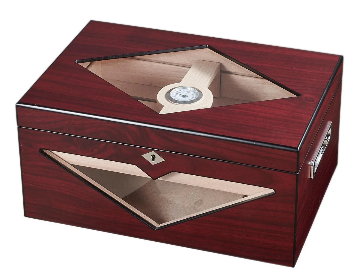 Visol Hudson Red Bubinga Glasstop Cigar Humidor - Up to 125 Cigars Visol Hudson Red Bubinga Glasstop Cigar Humidor - Up To 125 Cigars -Cigar Store visol hudson red bubinga glass top desktop cigar humidor 64